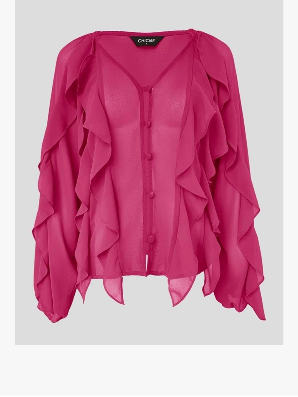 Hot Pink Ruffle Blouse - Picture 7 of 8